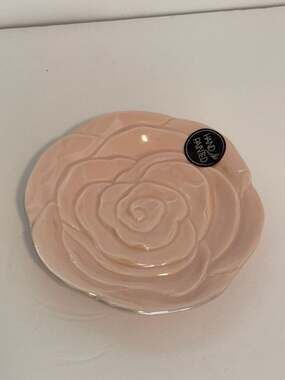 NWT Luna & Sage Hand Painted Pink Rose Plates Set-4 Scalloped Dessert Appetizer